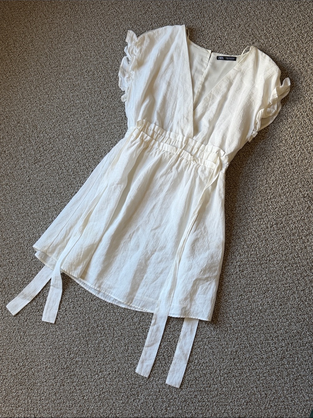 Zara White Wrap Mini Dress Tie Waist Ruffle Sleeve Small